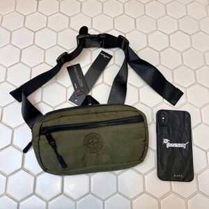 Stone Island Green Padded belt bag with pockets and zip